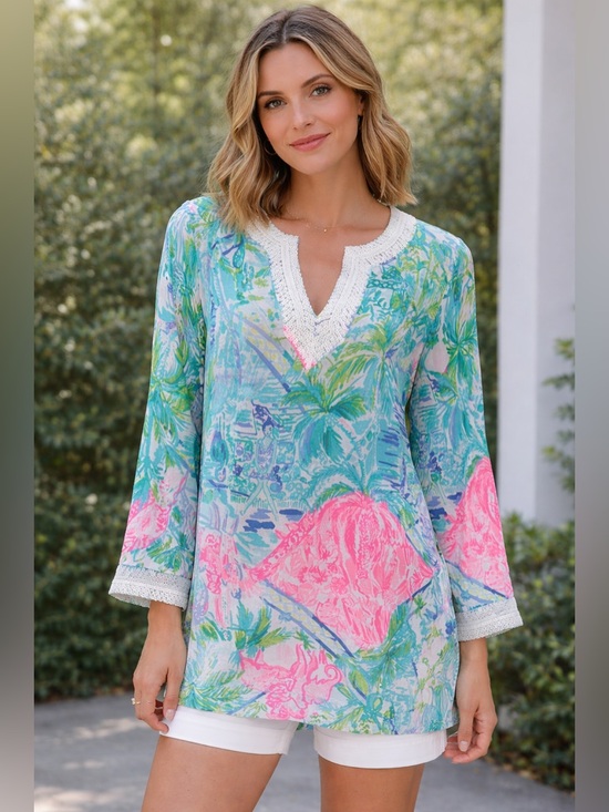 Lilly Pulitzer Tops - Lilly Pulitzer Renato Bohemian Queen Tunic‎ with Sequin Embellishments, Small